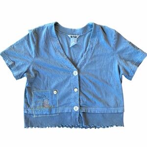 Vintage 90s Nina Piccalino Blue Button up Cropped t-Shirt
